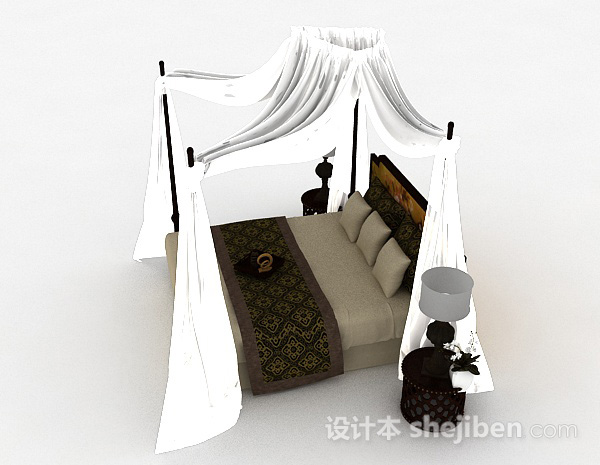 设计本东南亚风格双人床3d模型下载