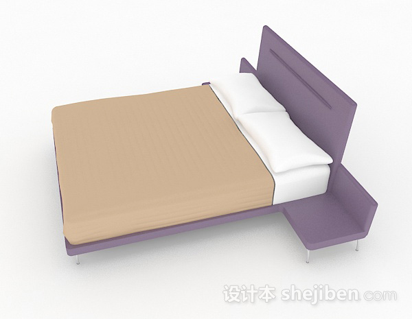 设计本紫色简约双人床3d模型下载