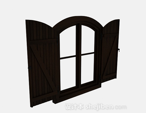 欧式风格深棕色木质2层门窗户3d模型下载