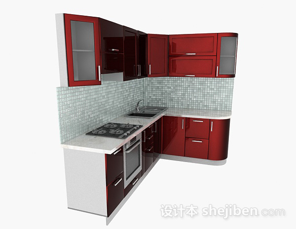 设计本现代红色橱柜3d模型下载