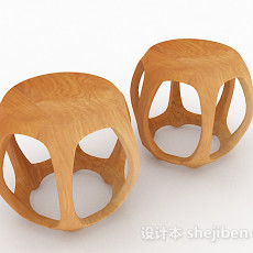 中式圆形凳子组合3d模型下载