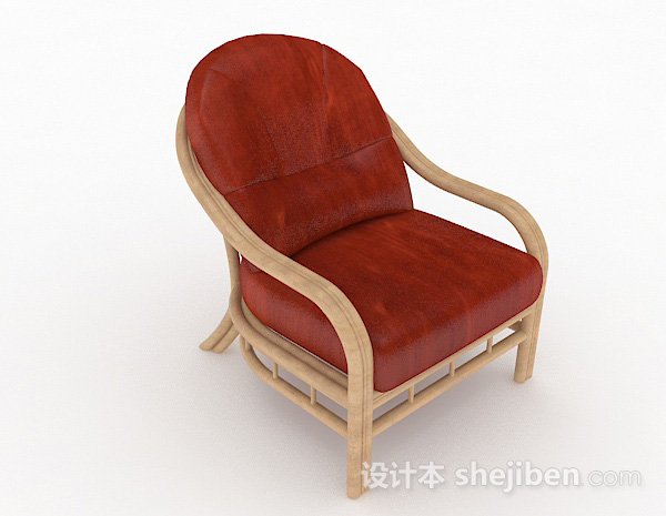 田园红色休闲单人沙发3d模型下载