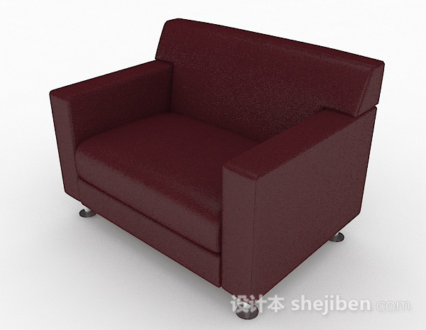 免费暗红色呢简约单人沙发3d模型下载