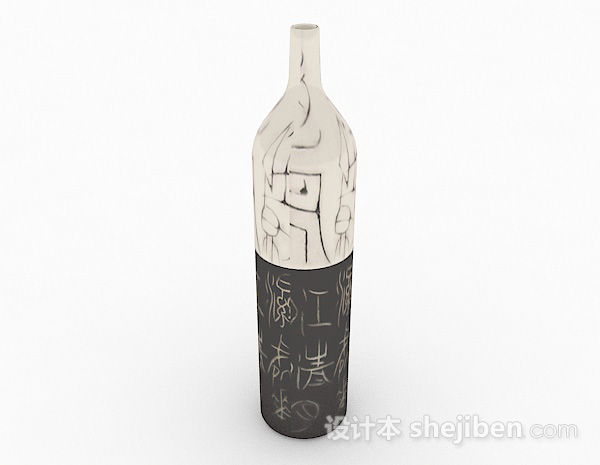 中式风格黑白双色花瓶3d模型下载
