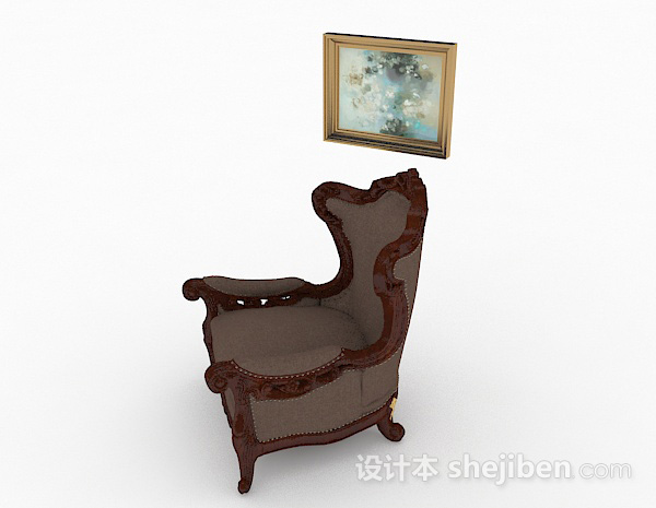 免费欧式棕色木质单人沙发3d模型下载
