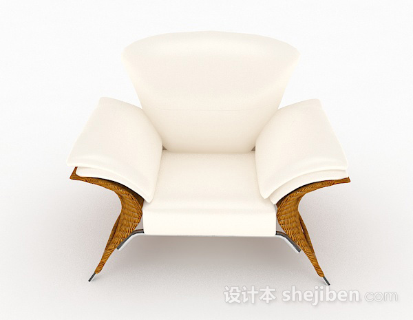 田园风格田园米白色休闲单人沙发3d模型下载