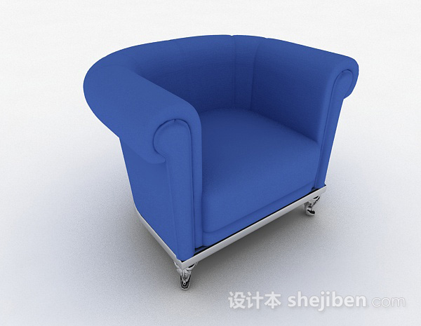 免费蓝色简约家居单人沙发3d模型下载