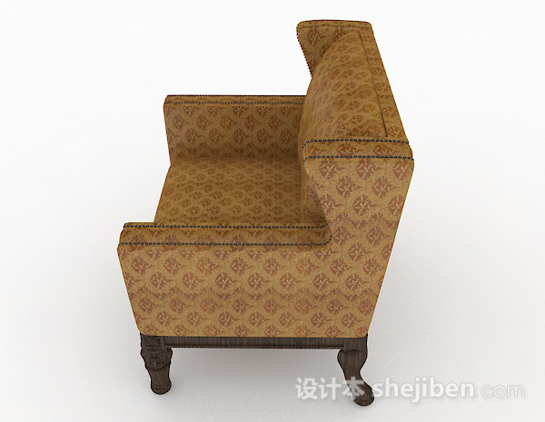 设计本新中式棕色单人沙发3d模型下载