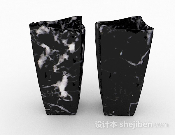 现代风格现代风格黑色斑纹方形花瓶3d模型下载