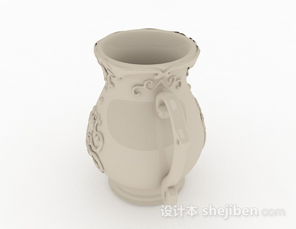 免费中式风格白色大肚花瓶3d模型下载