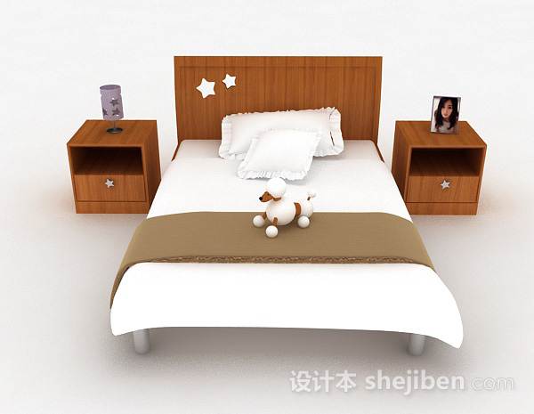 现代风格木质简约单人床3d模型下载