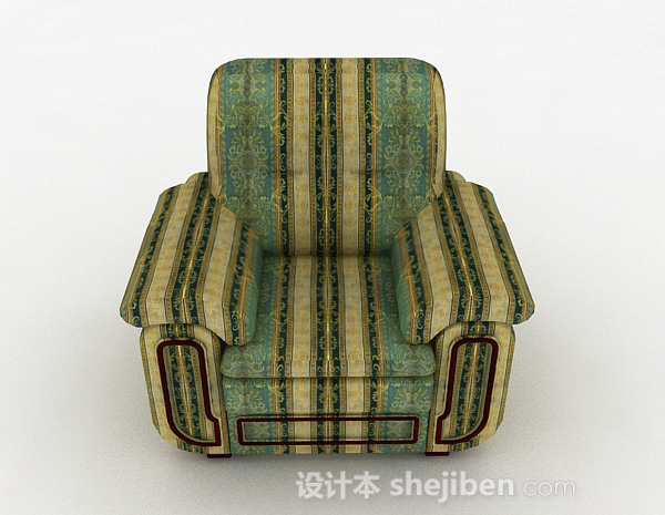 欧式风格欧式绿色复古单人沙发3d模型下载