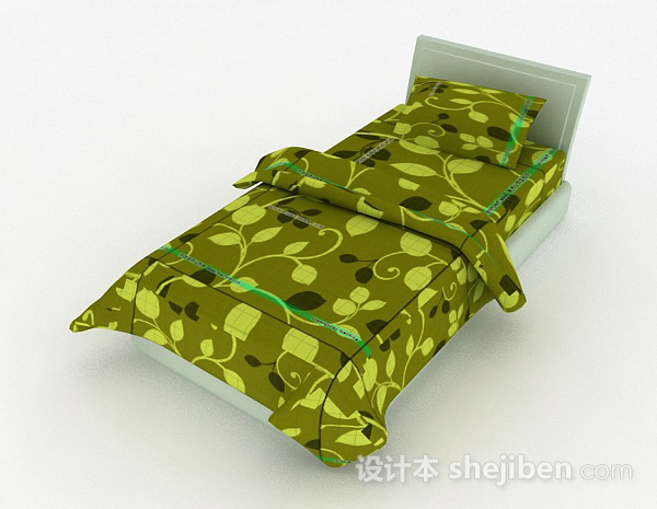 免费绿色单人床3d模型下载