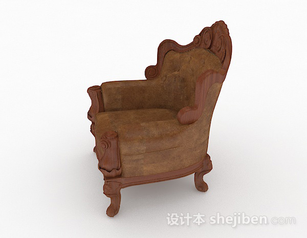 免费欧式复古棕色木质单人沙发3d模型下载