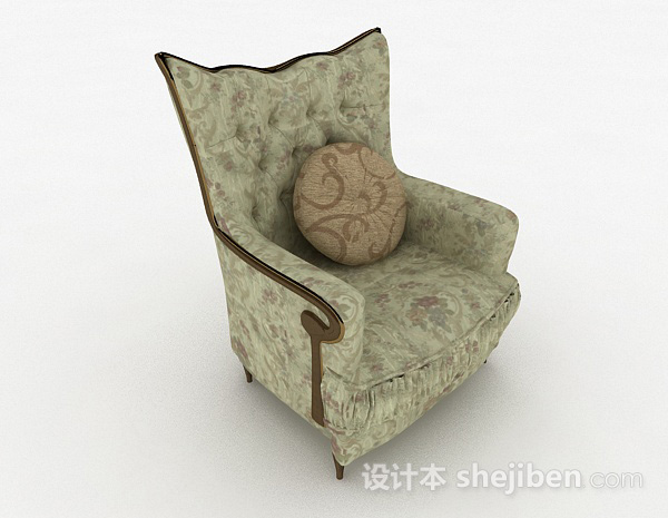 设计本田园欧式绿色花纹单人沙发3d模型下载
