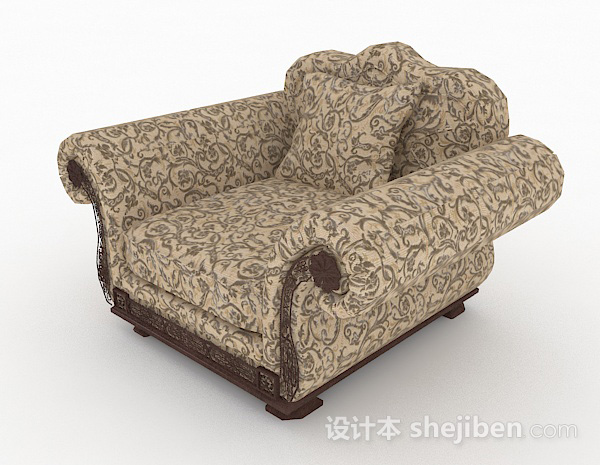 欧式风格欧式棕色花纹单人沙发3d模型下载