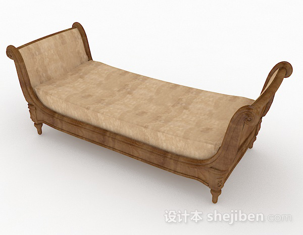 免费中式风格木质长款脚凳沙发3d模型下载