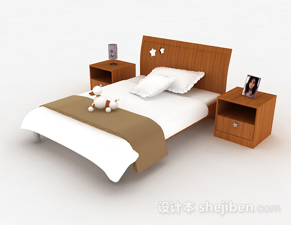 免费木质简约单人床3d模型下载