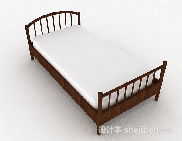简约木质单人床3d模型下载