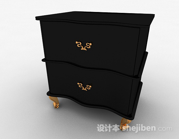 免费欧式黑色床头柜3d模型下载