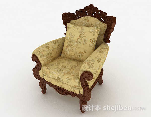 免费欧式复古黄色花纹单人沙发3d模型下载