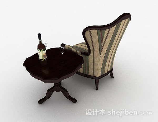 设计本欧式复古条纹单人沙发3d模型下载