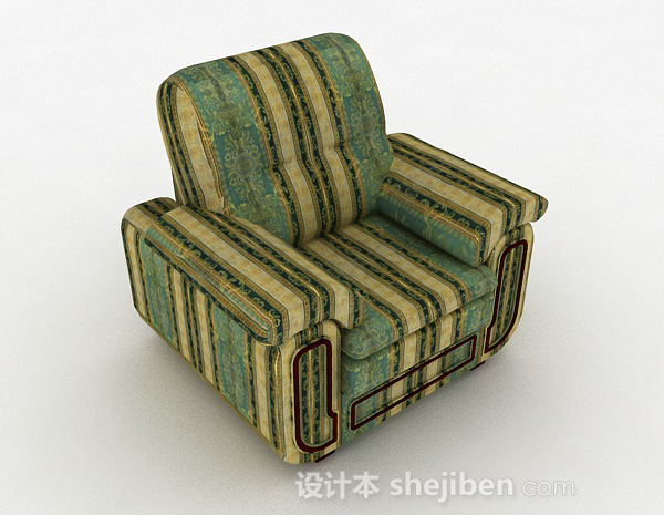 欧式绿色复古单人沙发3d模型下载