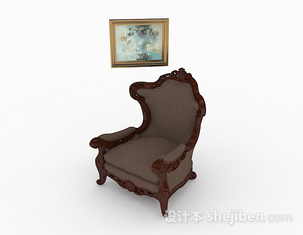 欧式风格欧式棕色木质单人沙发3d模型下载