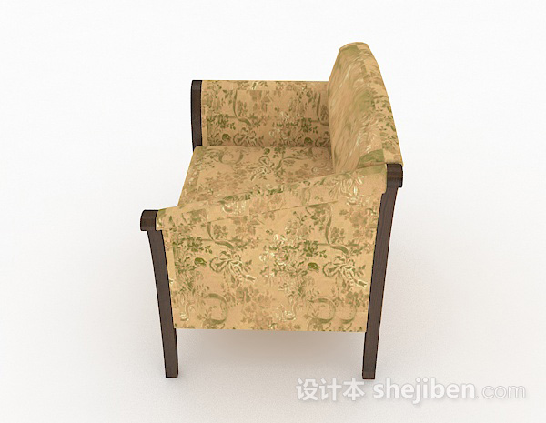 免费新中式黄色家居单人沙发3d模型下载