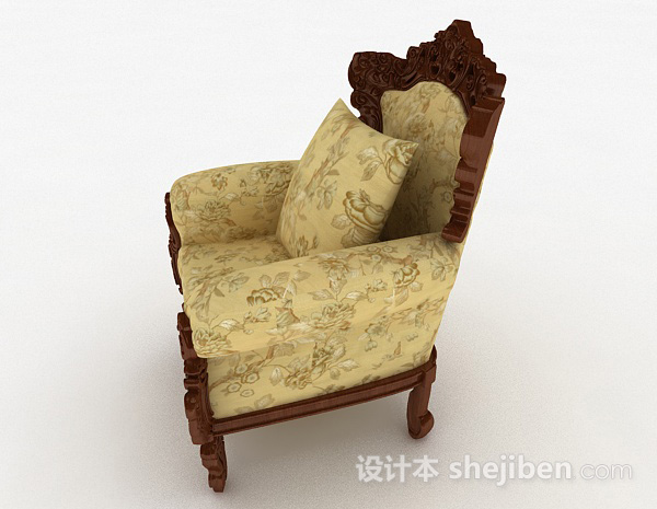 设计本欧式复古黄色花纹单人沙发3d模型下载