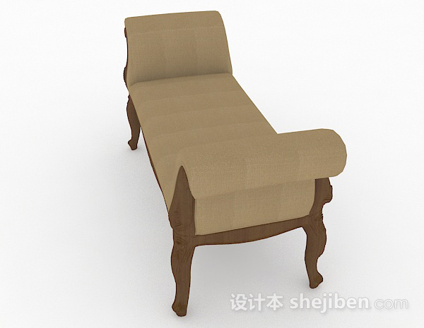 免费棕色木质沙发长凳3d模型下载