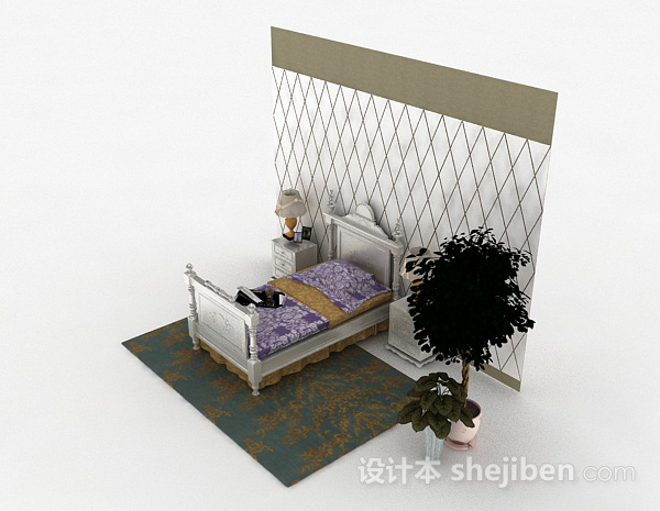 设计本欧式白色单人床3d模型下载