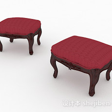 欧式红色沙发凳3d模型下载