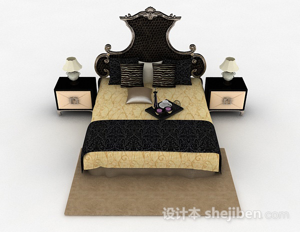 现代风格欧式家居双人床3d模型下载