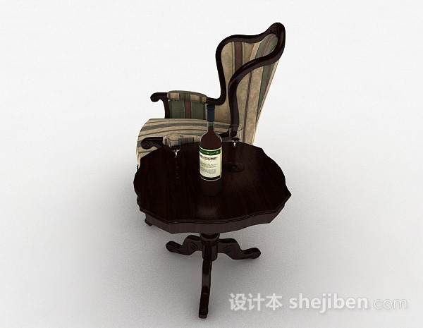 免费欧式复古条纹单人沙发3d模型下载