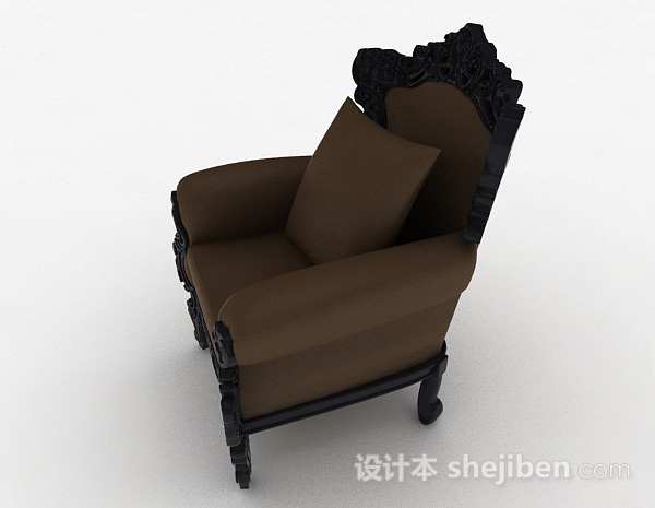 设计本欧式复古棕色单人沙发3d模型下载