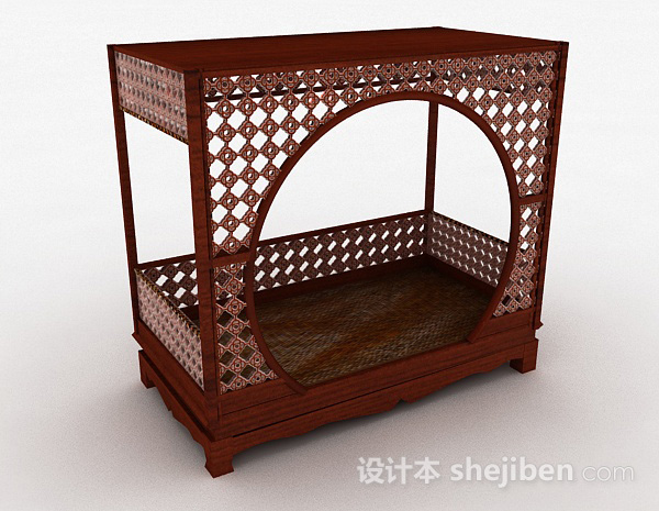 中式木质单人床