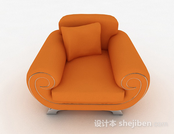 现代风格橙色简约单人沙发3d模型下载