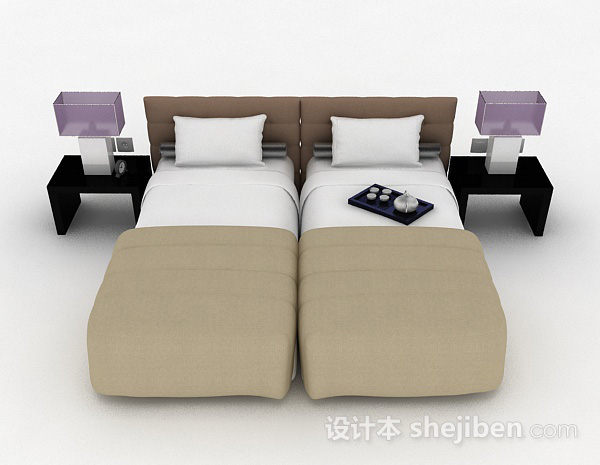 现代风格家居单人床组合3d模型下载