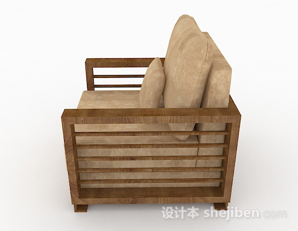 免费田园木质单人沙发3d模型下载