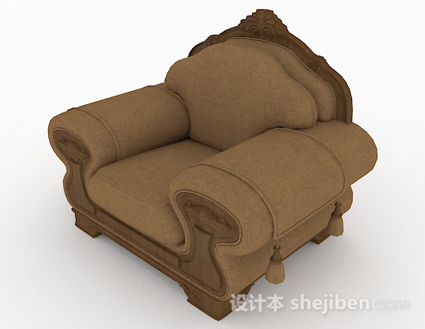 欧式风格欧式家居棕色单人沙发3d模型下载