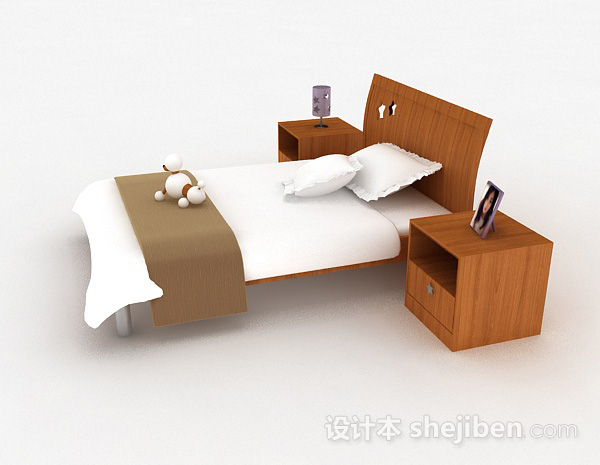 设计本木质简约单人床3d模型下载