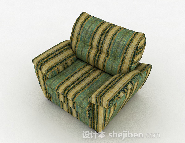 欧式风格欧式花纹绿色单人沙发3d模型下载