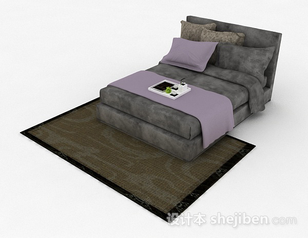 免费灰色双人床3d模型下载