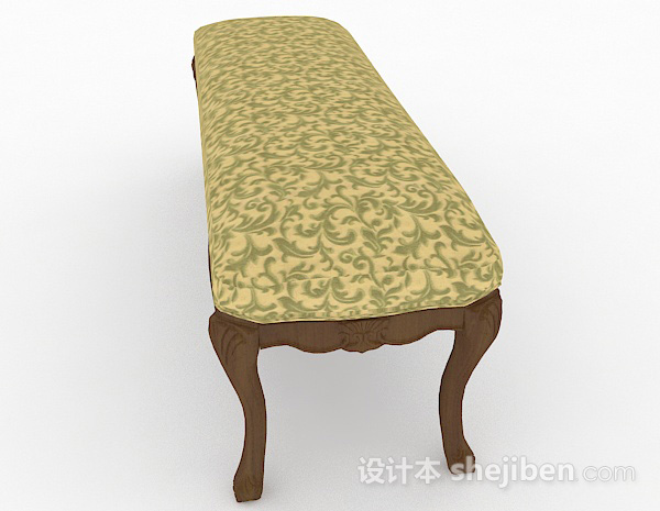 设计本欧式黄色花纹沙发长凳3d模型下载