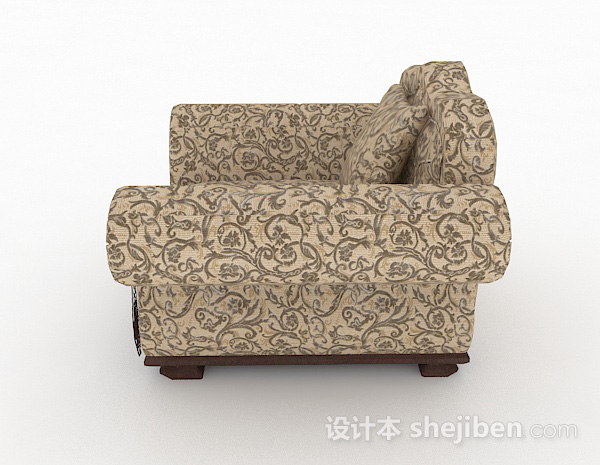 免费欧式棕色花纹单人沙发3d模型下载