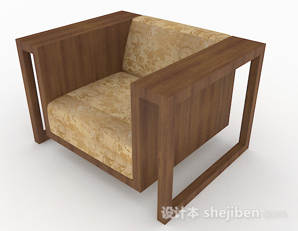 免费田园棕色木质单人沙发3d模型下载