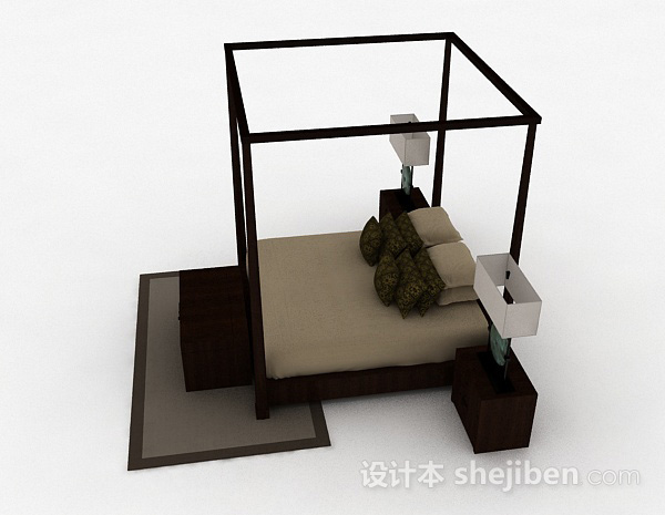设计本棕色双人床3d模型下载