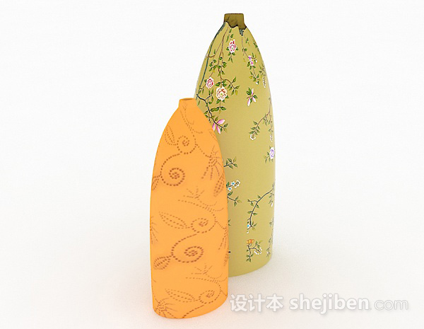 田园风格田园风格组合黄底花纹花瓶3d模型下载