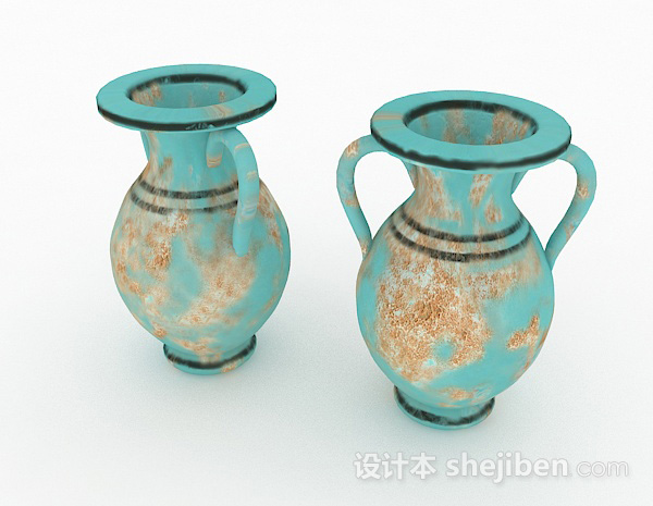 中式风格中式风格蓝色花纹喇叭花瓶3d模型下载